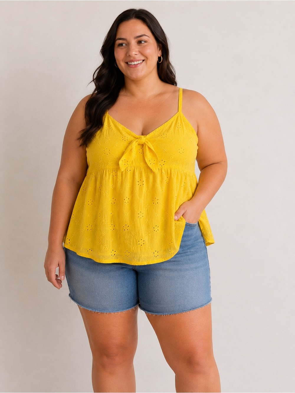 Torrid Yellow Eyelet Peplum Tank Top – Size 1 (14/16) NWT 🌼